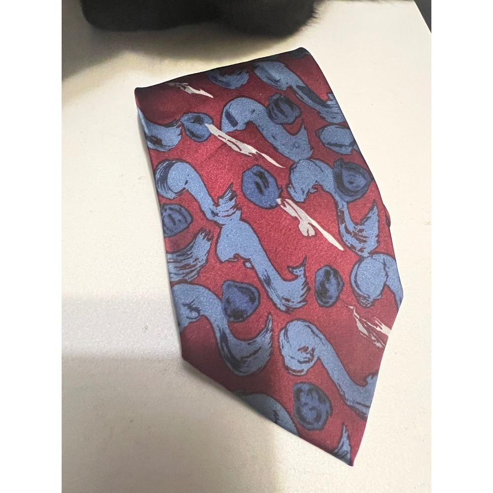 Como Collezione 100% Silk Necktie Burgundy Blue Abstract Print‎ Handmade Korea
